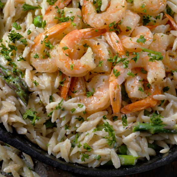 Shrimp Orzo with Asparagus