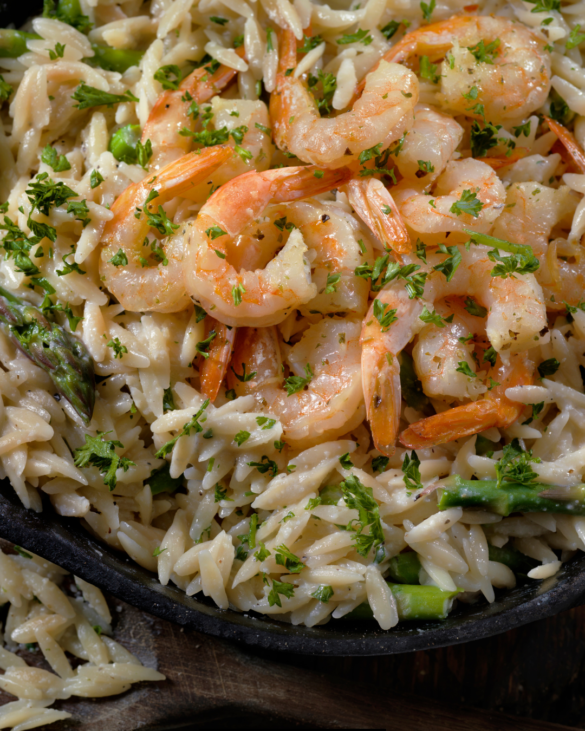 Shrimp Orzo with Asparagus